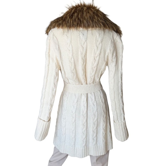INC International Concepts Removable Faux Fur Shawl Collar Cable Cardigan Size M - Picture 4 of 6